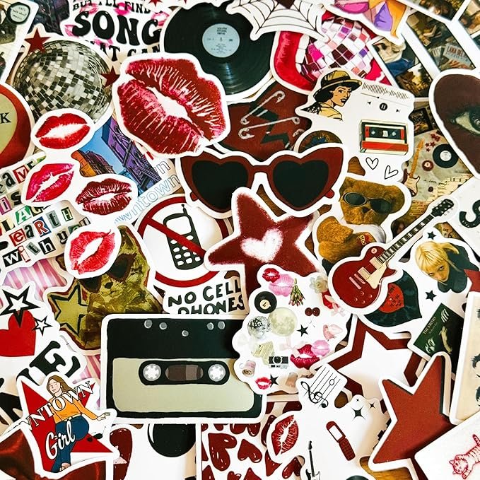 Downtown Girl Aesthetic Stickers Pack –50 Retro Music Vinyl Pop Cute Stickers for Scrapbook, Laptop, Wall, Diary, Guitar, Phone, Journal – Waterproof Vinyl Decals for Girls & Teens (21+ Pcs)